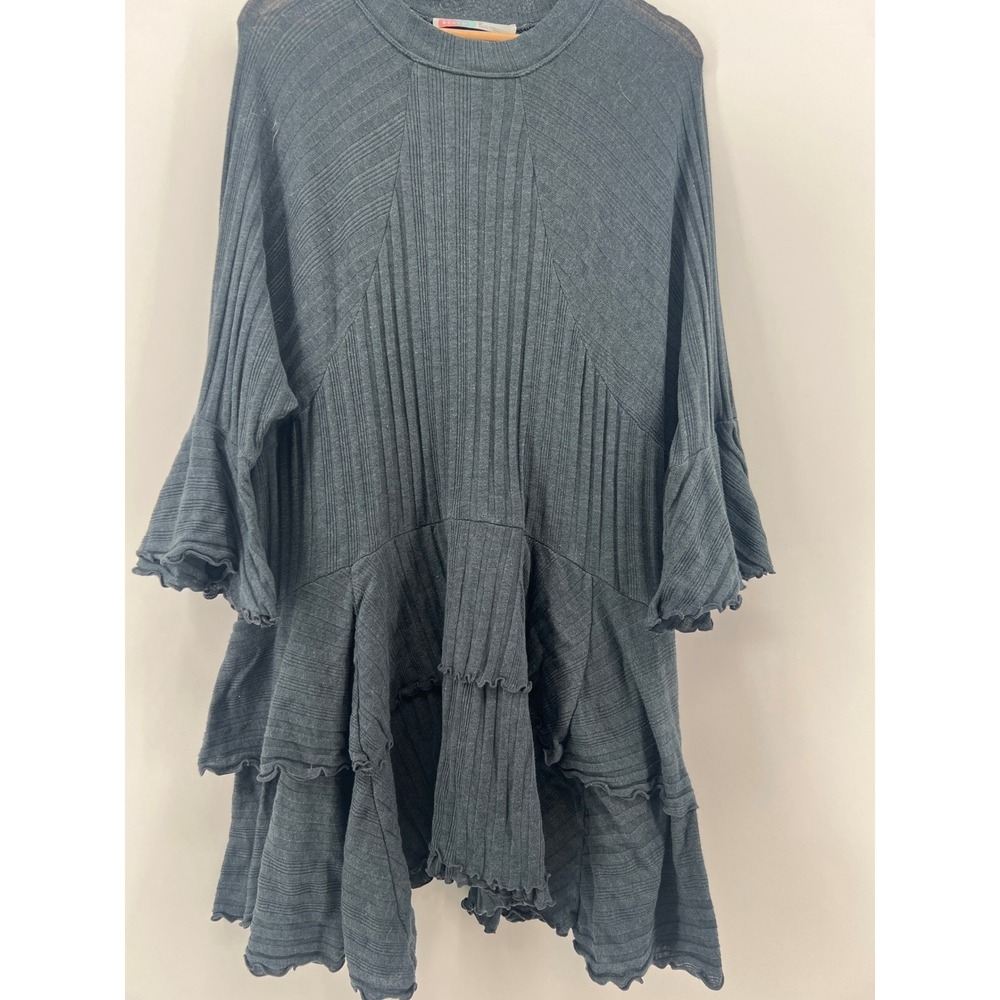 Free People FP Beach Ribbed Ruffle Mini Dress Charcoal Gray Medium Sweet Rose